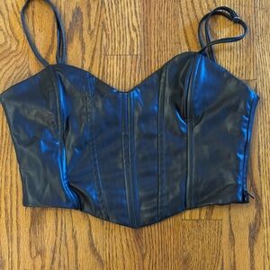 Zara Chic Black Faux Leather Bustier Top